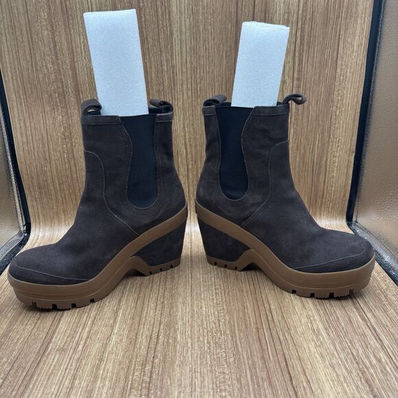 Hunter Platform Chunky Heel Boots Brown Suede Rubber Women’s Size 8 - Picture 5 of 7